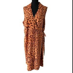Street Fashion Women Leopard Print Wrap Dress 2X Sleeveless Belted Animal Print